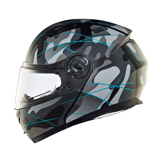 Royal Enfield Lightwing Modular Multi Camo Matt Black Teal Helmet