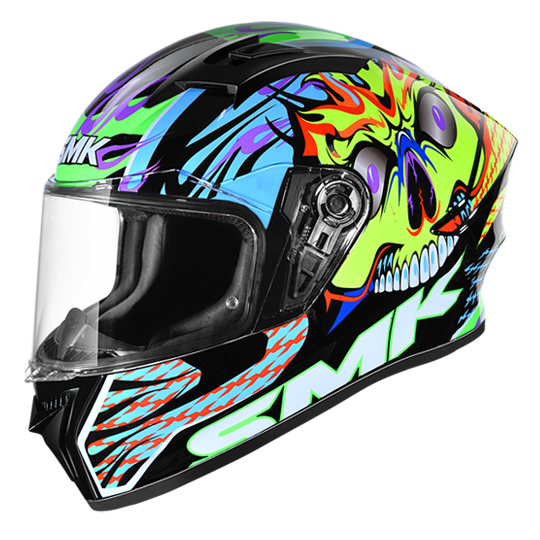 SMK Stellar Skull Black Grey Blue Gloss (GL245) Helmet