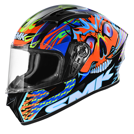 SMK Stellar Skull Black Orange Blue Gloss (GL275) Helmet
