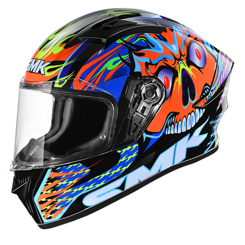 SMK Stellar Skull Black Orange Blue Gloss (GL275) Helmet