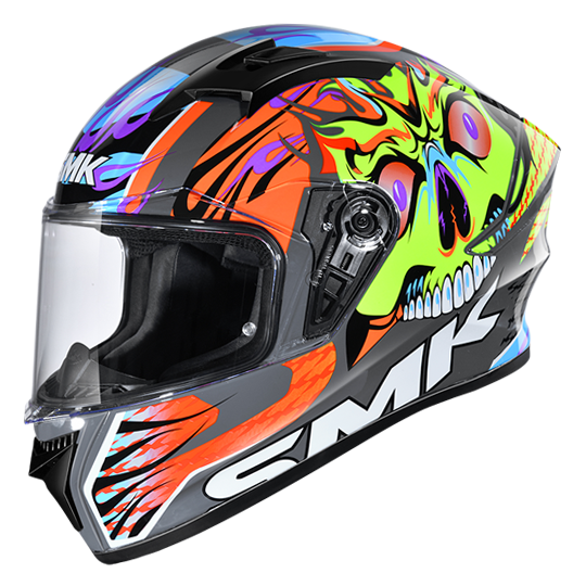 SMK Stellar Skull Grey Yellow Orange Matt (MA647) Helmet