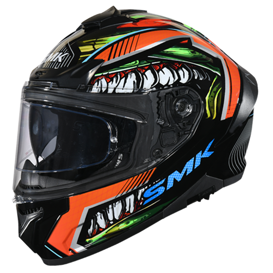 SMK Typhoon Raptor Black Red Orange Gloss (GL237) Helmet (with Double D rings)