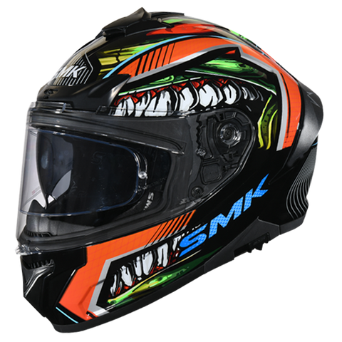 SMK Typhoon Raptor Black Red Orange Gloss (GL237) Helmet (with Double D rings)