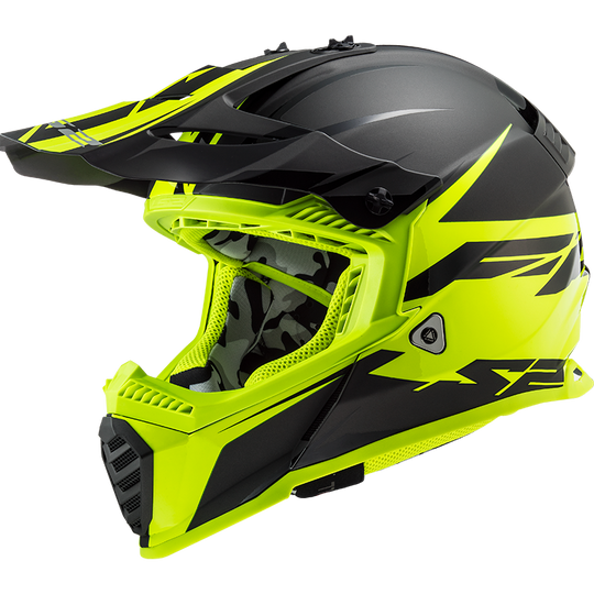 LS2 MX437 Fast Evo Roar Matt Black Gloss Hi Viz Yellow Helmet