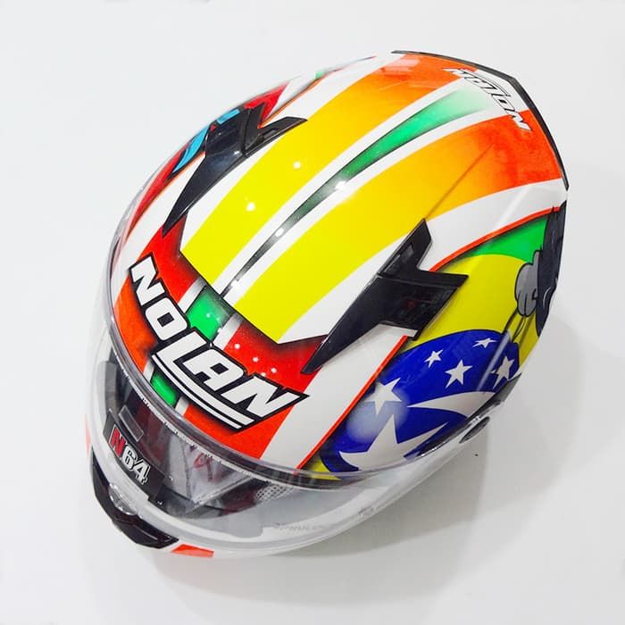 gemmed motorcycle helmet Nolan N64 Gem Replica Melandri Misano 65 Metal White Helmet– Moto Central