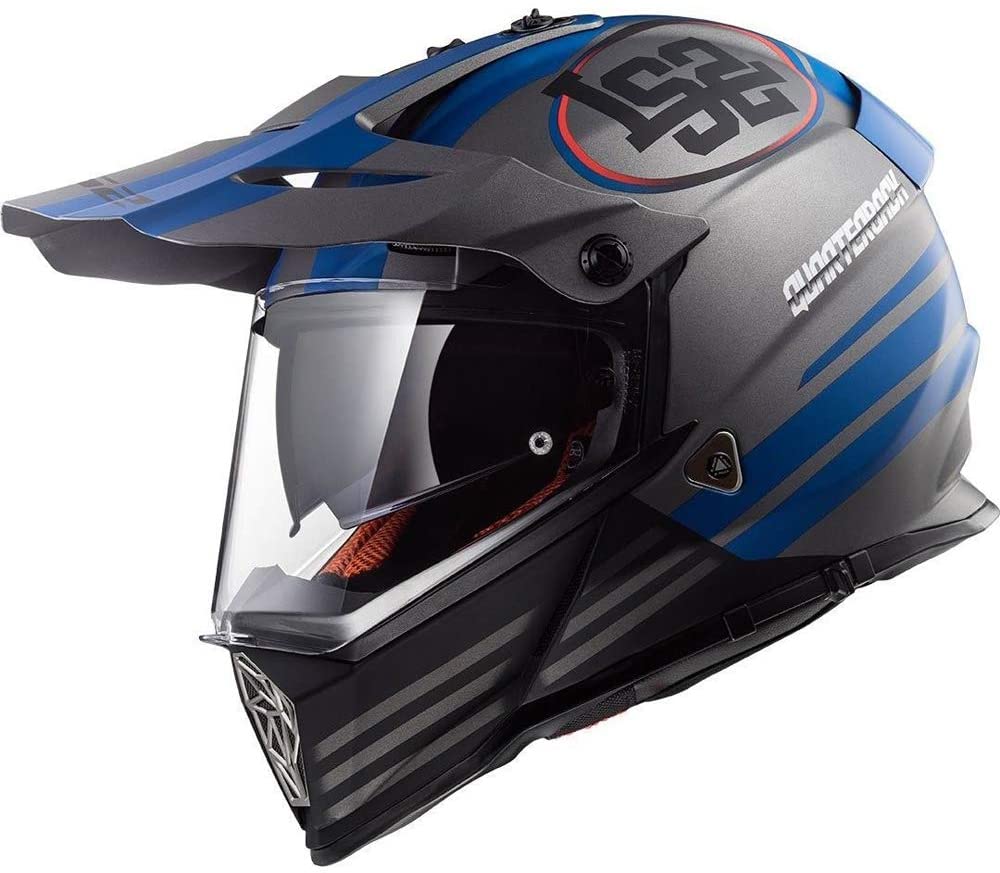 LS2 MX 436 Evo Quarterback Matt Titanium Black Blue Helmet, Full Face Helmets, LS2 Helmets, Moto Central