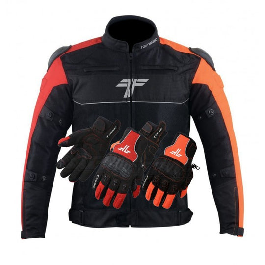 Tarmac One III Level 2 Riding Jacket (Black Red Orange) + Combo Offer FREE Tarmac Tex Gloves (Red)