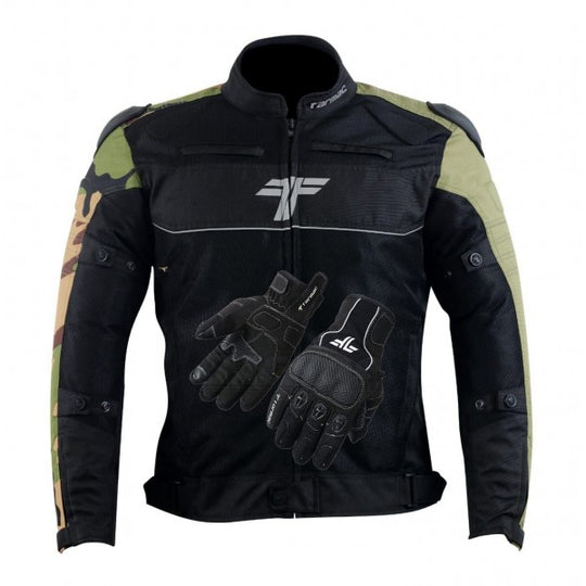 Tarmac One III Level 2 Riding Jacket (Black Army Camo Olive Green ) + Combo Offer FREE Tarmac Tex Gloves (Black)