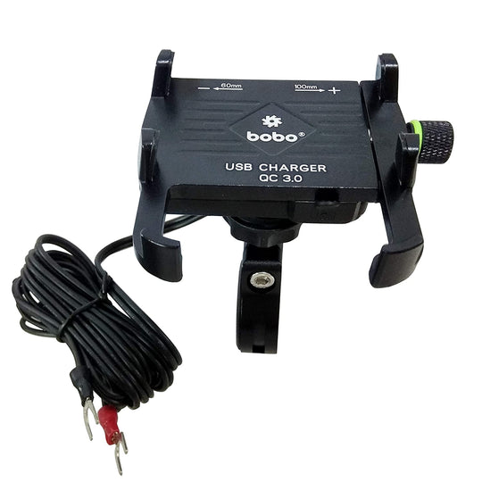 BOBO Claw-Grip Aluminium Bike Phone Holder (With Fast USB QC3.0 Charger) Motorcycle Mobile Mount