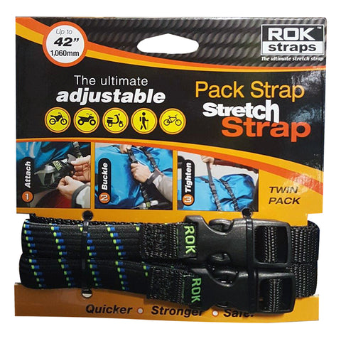 ROK Straps MD 16mm Black + Blue/Green Stripe, Accessories, ROK Straps, Moto Central
