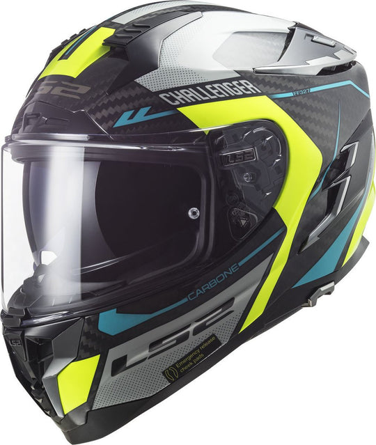 LS2 FF327 Challenger Carbon Thorn Gloss Hi Viz Yellow Helmet