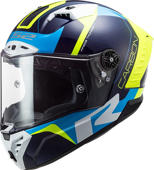 LS2 FF805 THUNDER Carbon Racing 1 Gloss Blue Hi Viz Yellow Helmet