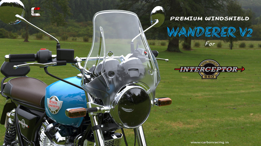 Carbon Racing Wanderer Premium Windshield for Royal Enfield Interceptor 650 V2 (Clear)