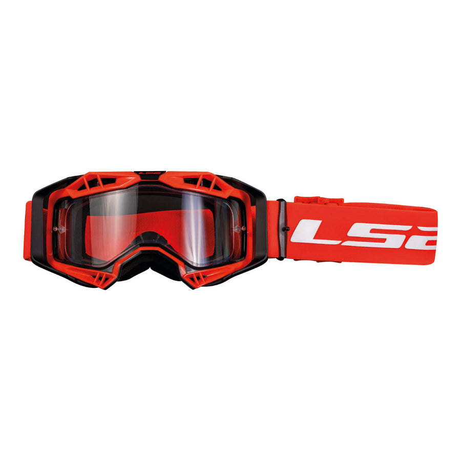 LS2 AURA Offroad Goggles with Clear Visor (Black Red)