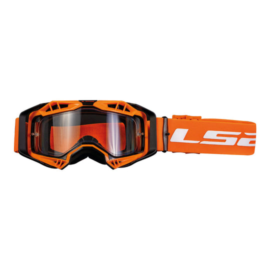 LS2 AURA Offroad Goggles with Clear Visor (Black Hi Viz Orange)