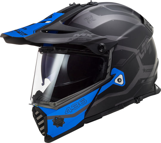 LS2 MX436 Pioneer Evo Cobra Matt Black Grey Blue Helmet