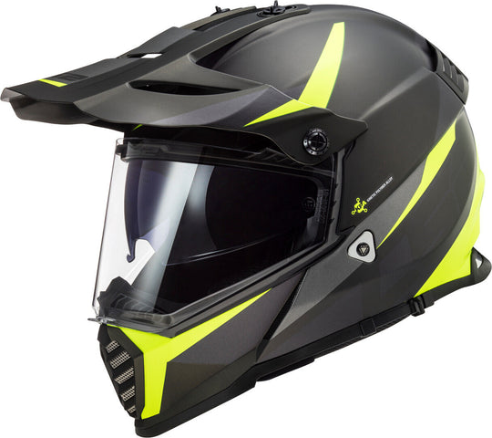 LS2 MX436 Pioneer Evo Router Gloss Black Hi Viz Yellow Helmet
