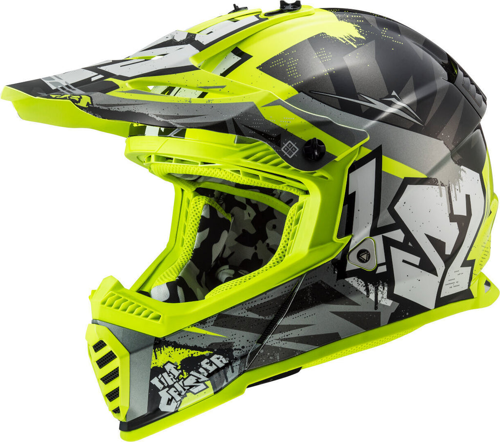 LS2 MX437 Fast Evo Crusher Matt Black Hi Viz Yellow Helmet