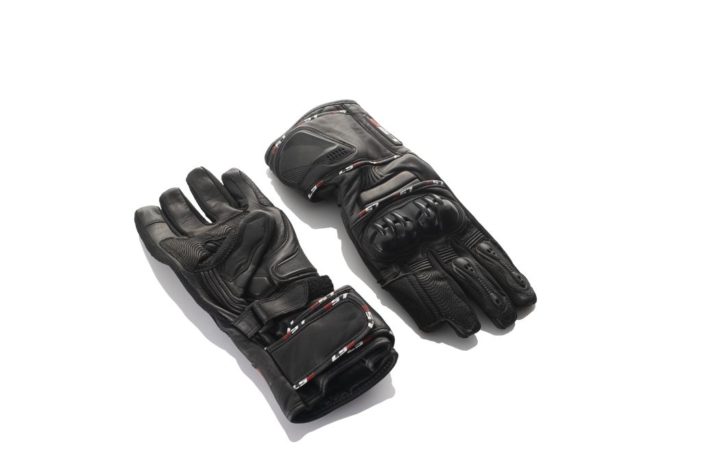 LS2 Full Gauntlet Leather Gloves with TPU (Black) (LS2-08)