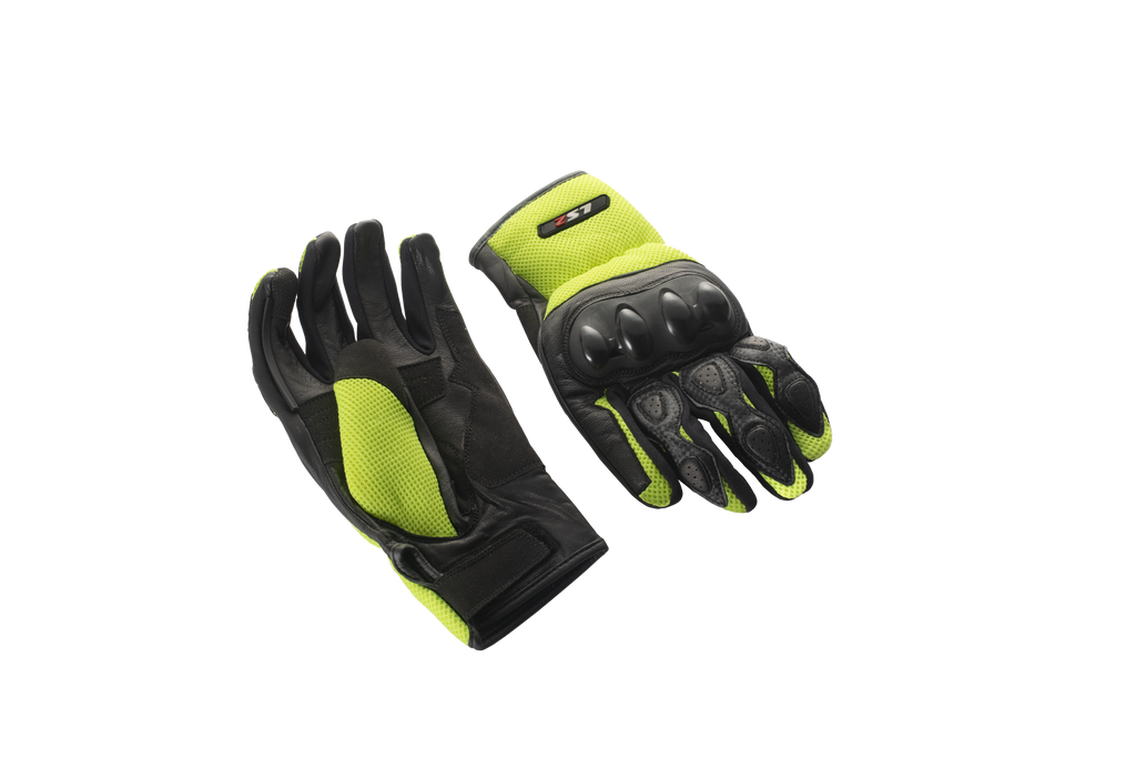 LS2 Semi Gauntlet Mesh & Leather Gloves with TPU (Hi Viz Green) (LS2-12)