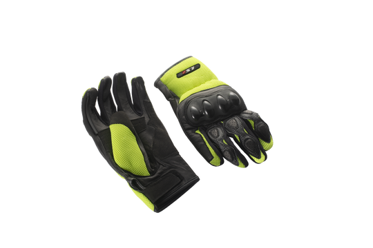 LS2 Semi Gauntlet Mesh & Leather Gloves with TPU (Hi Viz Green) (LS2-12)