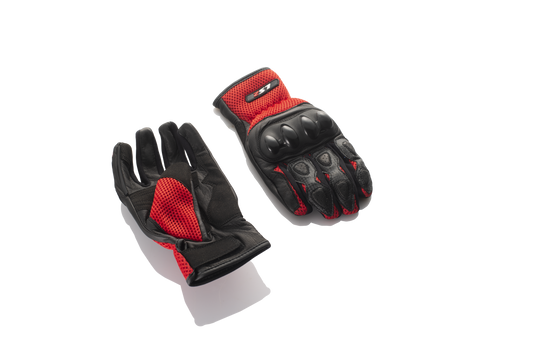 LS2 Semi Gauntlet Mesh & Leather Gloves with TPU (Black Red) (LS2-12)