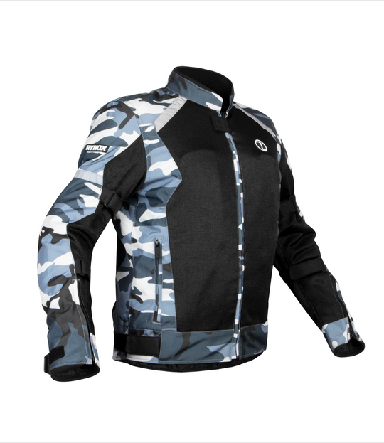 Rynox Urban X Light Grey Camo Blue Black Riding Jacket