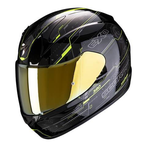 SCORPION EXO-390 Beat Gloss Black Neon Yellow Helmet, Full Face Helmets, Scorpion Exo, Moto Central