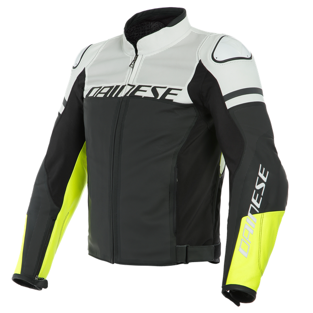 Dainese Agile Perforated Leather Jacket Matt Black White Fluro Yellow