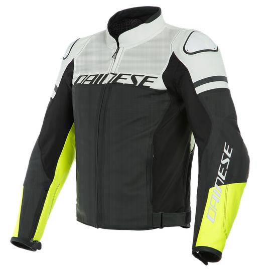 Dainese Agile Perforated Leather Jacket Matt Black White Fluro Yellow
