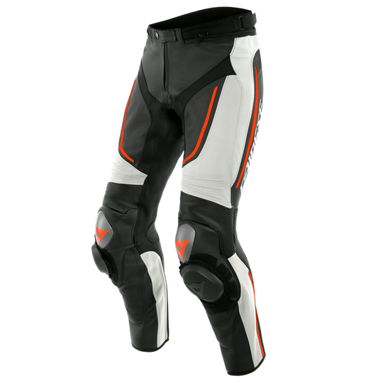 Dainese Alpha Perforated Leather Pants White Black Fluro Red