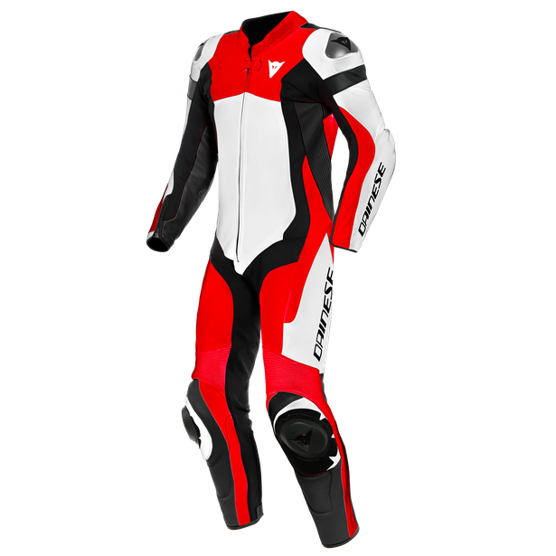 Dainese Assen One Piece Suit Perforated Leather White Lava Red Black