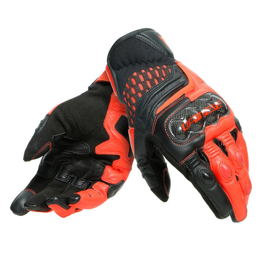 Dainese Carbon 3 Short Gloves Black Fluro Red
