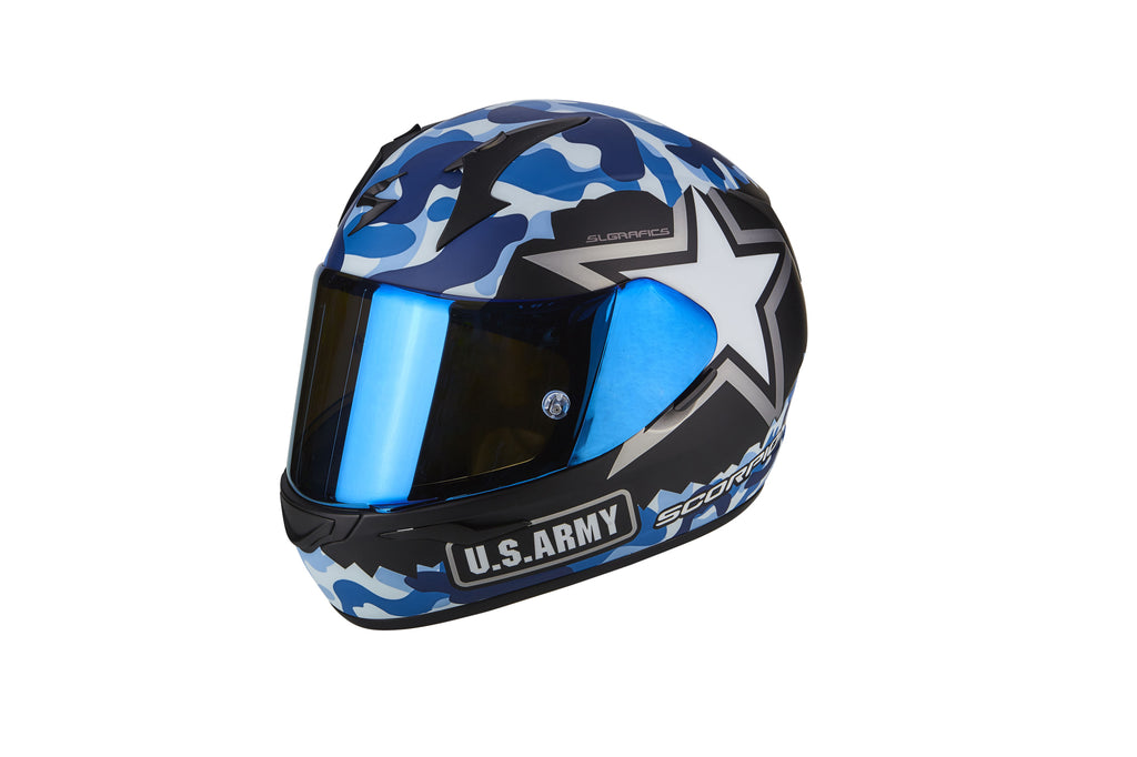 SCORPION EXO-390 ARMY Matt Black Blue, Full Face Helmets, Scorpion Exo, Moto Central