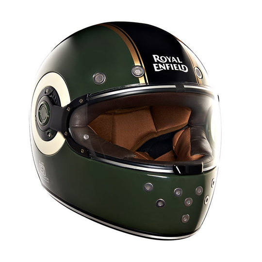 Royal Enfield FF NH44 Lite Gloss Battle Green Tankstripe Helmet