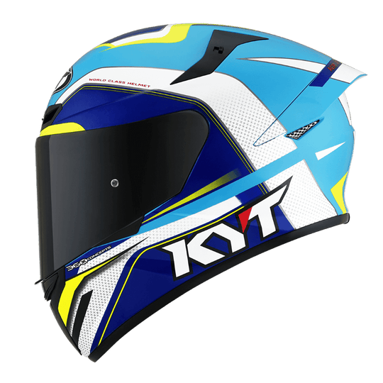KYT TT Course Grand Prix Gloss White Light Blue Helmet