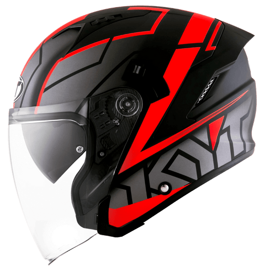 KYT NFJ Motion Matt Black Fluro Red Helmet