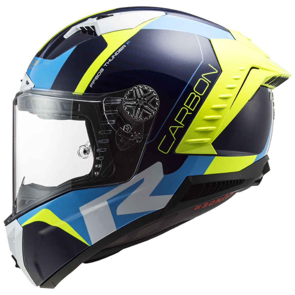 LS2 FF805 THUNDER Carbon Racing 1 Gloss Blue Hi Viz Yellow Helmet– Moto ...