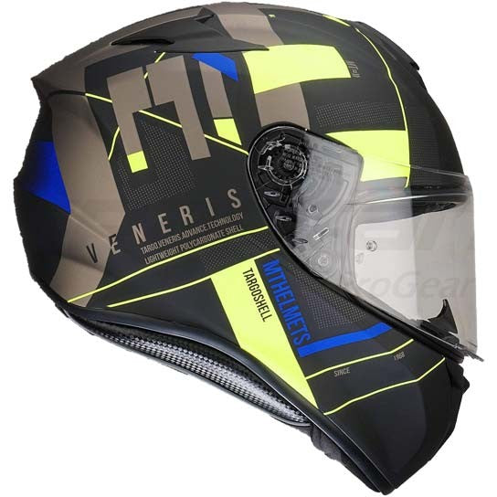 MT Targo Veneris Matt Black Blue Fluro Yellow Helmet, Full Face Helmets, MT Helmets, Moto Central