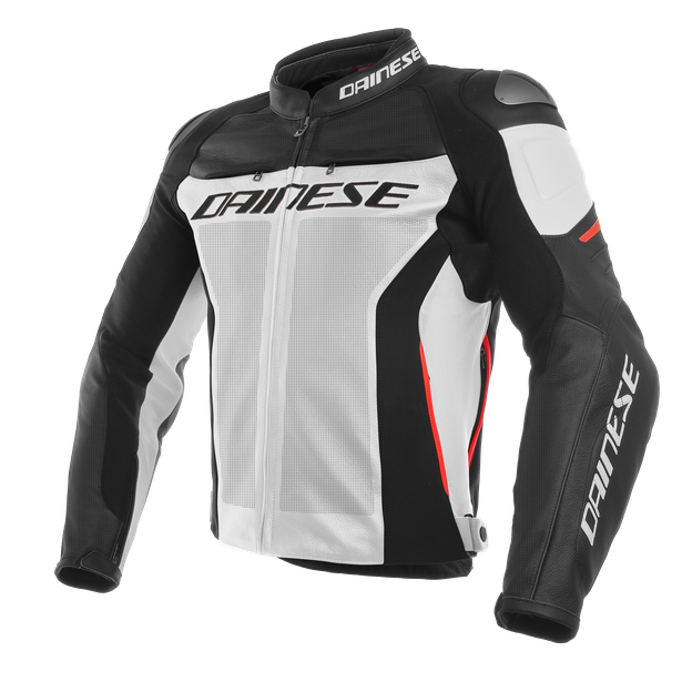 Dainese Racing 3 Perforated Leather Jacket White Black Red Moto