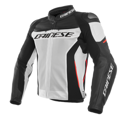 Dainese Racing 3 Perforated Leather Jacket White Black Red Moto Central